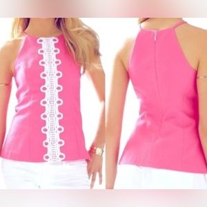 Lilly Pulitzer new with tags size 0 Annabelle top in Hotty Pink cotton, lined.